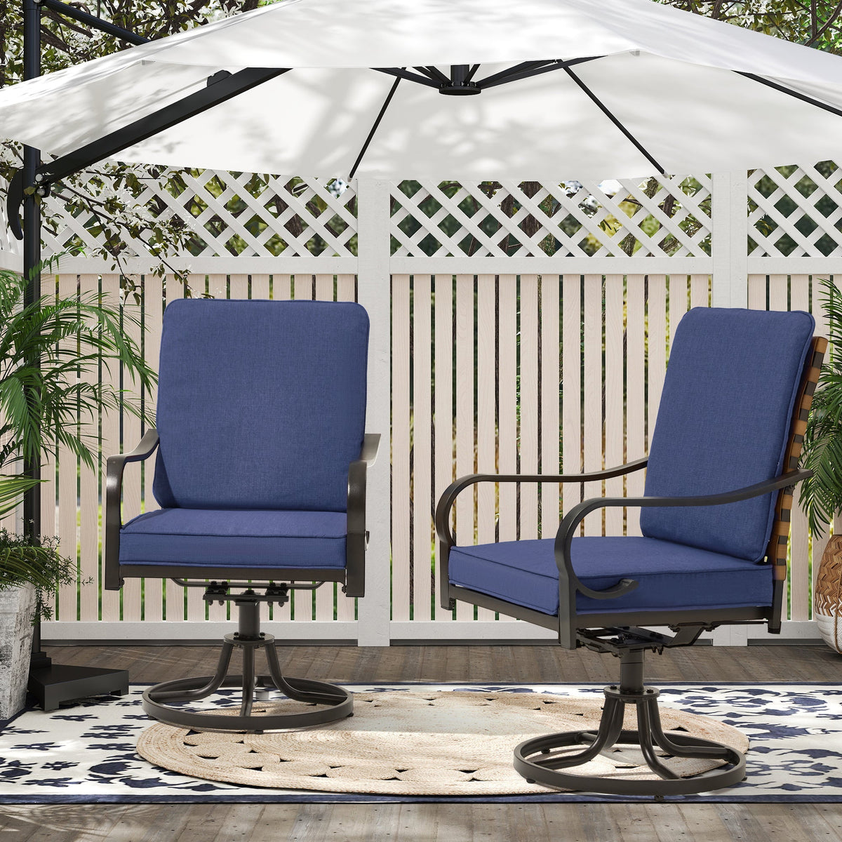 EROMMY Swivel Patio Chairs Set of 4 with Thickened Cushions, Blue