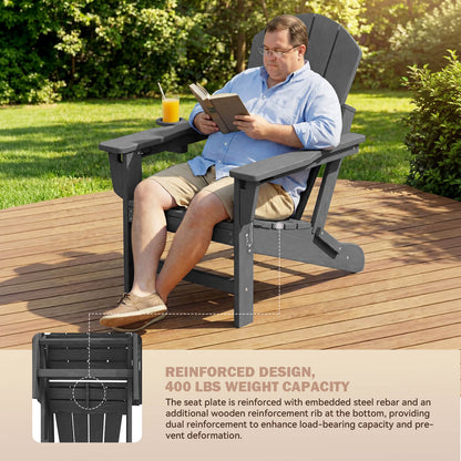 EROMMY 3-Position Adjustable Adirondack Chair, 400LBS HDPE Folding Outdoor Chair with Cup Holder, Gray