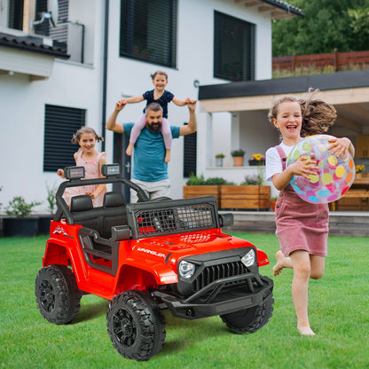 EROMMY 12V Kids Electric Ride On Truck with Remote Control, Safety Belt, Music, Lights and Suspension, Red