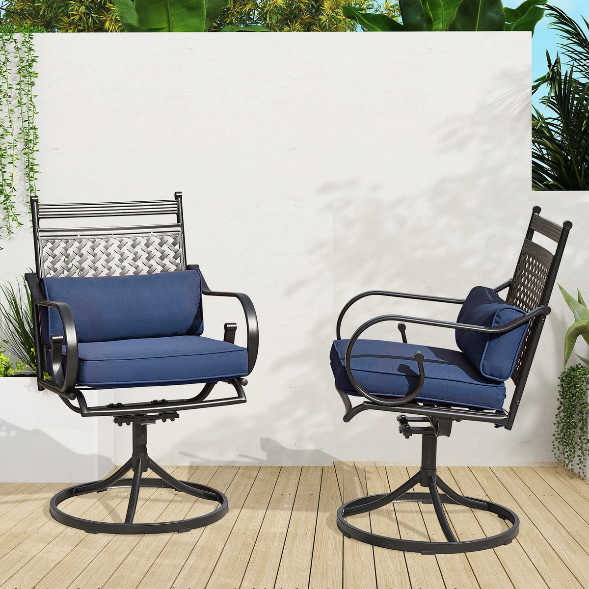 EROMMY Patio Swivel Chair Set of 4, Outdoor Dining Chairs with Cushions for Porch, Deck, and Garden, Blue