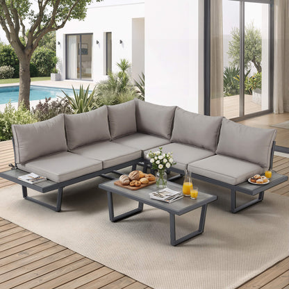 EROMMY Patio Conversation Sets, 4 Piece  Outdoor Patio Furniture Set, Outdoor Furniture with Coffee Table, Gray