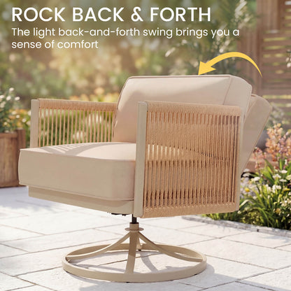 EROMMY 4 Piece Patio Furniture Set,Swivel Glider Rocking Chairs with 6" Thick Cushions, Loveseat & Coffee Table, Beige
