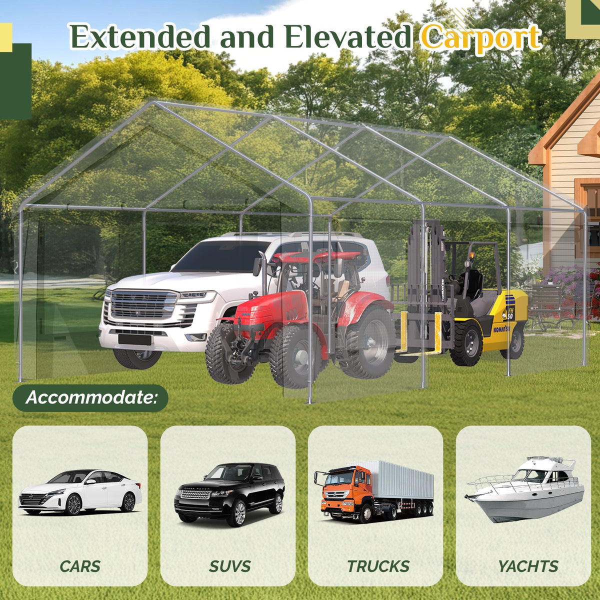 EROMMY 13' x 20' Heavy Duty Carport，Portable Garage with UV Protection & Steel Frame, Car Port with Removable Sidewalls, All-Season Car Canopy for Tractor, Truck, Boat, Yellow