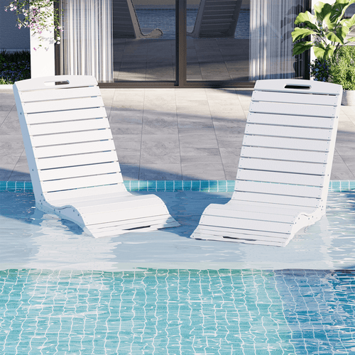 EROMMY HDPE Pool Lounge Chairs Set of 2, In-Pool Chaise with Wheels, S-Shaped, White