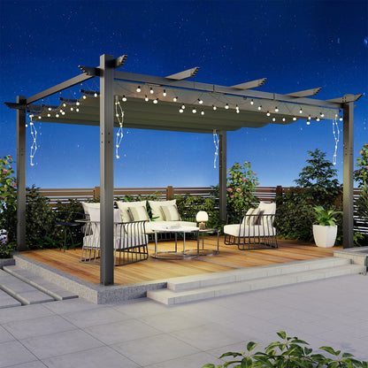 EROMMY Retractable Pergola 12x16 Ft, Outdoor Aluminum Shelter with Dual Adjustable Sun Shade Canopy for Patio Backyard, Locking System Includes Straps & Screws (Gray)