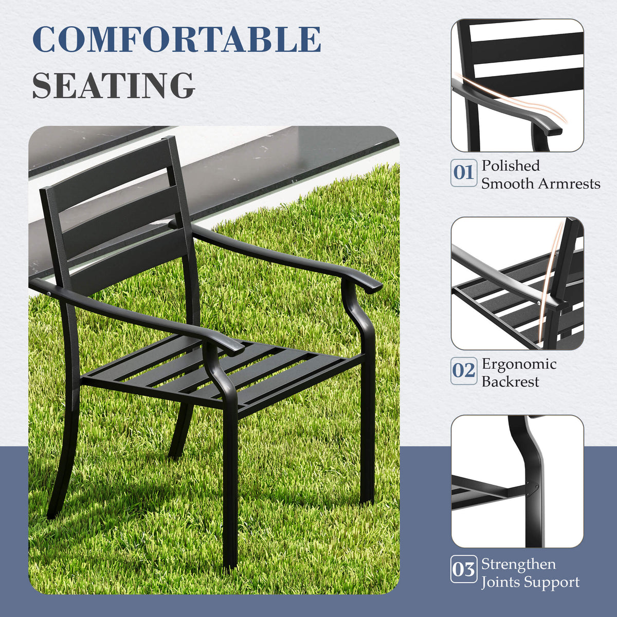 EROMMY 5-Piece Outdoor Patio Dining Set for 4, Square Metal Table with Umbrella Hole & Stackable Chairs
