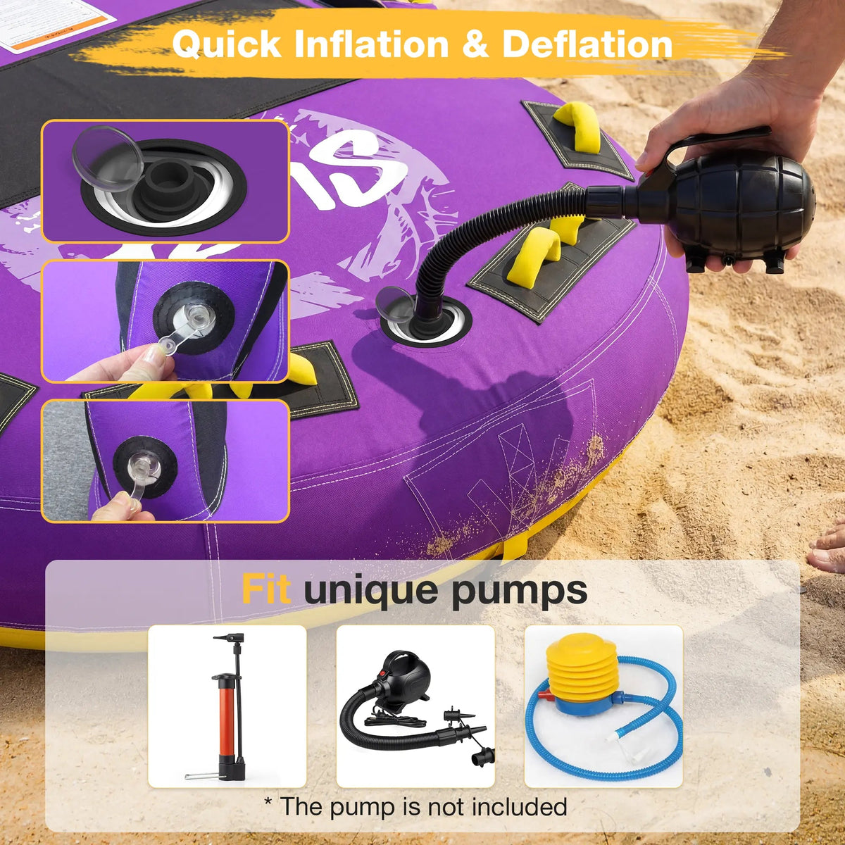 EROMMY 3-Person Deck Towable Tubes for Boating with Winged Side Bolsters and Towable Rope, Padded Bolster Guard Handles & Quick-Connect Tow Point