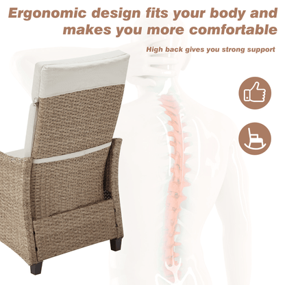 EROMMY Outdoor Wicker Recliner Chair with Footrest, Patio Rattan Armchair, Light Gray