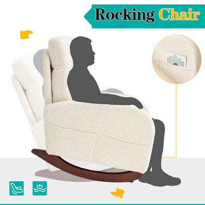 EROMMY Solid Wood Rocking Chair with Cushion & Blanket, Beige, Low Legs