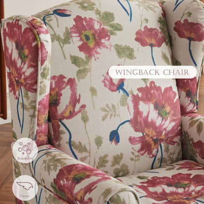 EROMMY 2PCS Fabric Accent Chairs, Modern Upholstered Armchairs, Pink Floral