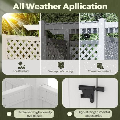 EROMMY 88.5"H x 57.5"W x 47.75"L White PVC Outdoor Shower Enclosure with Door, Weatherproof Privacy Stall for Pool & Beach, Durable Vinyl Construction（Grid-panel with roof）