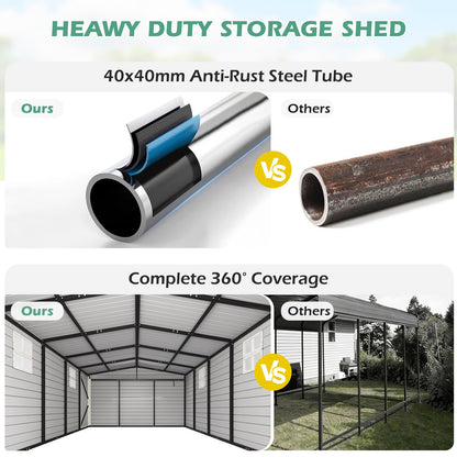 EROMMY 20x20 FT Heavy Duty Carport - Galvanized Steel Frame Car Shelter with Reinforced Base, Enclosed Storage Shed for Cars & Trucks, Grey