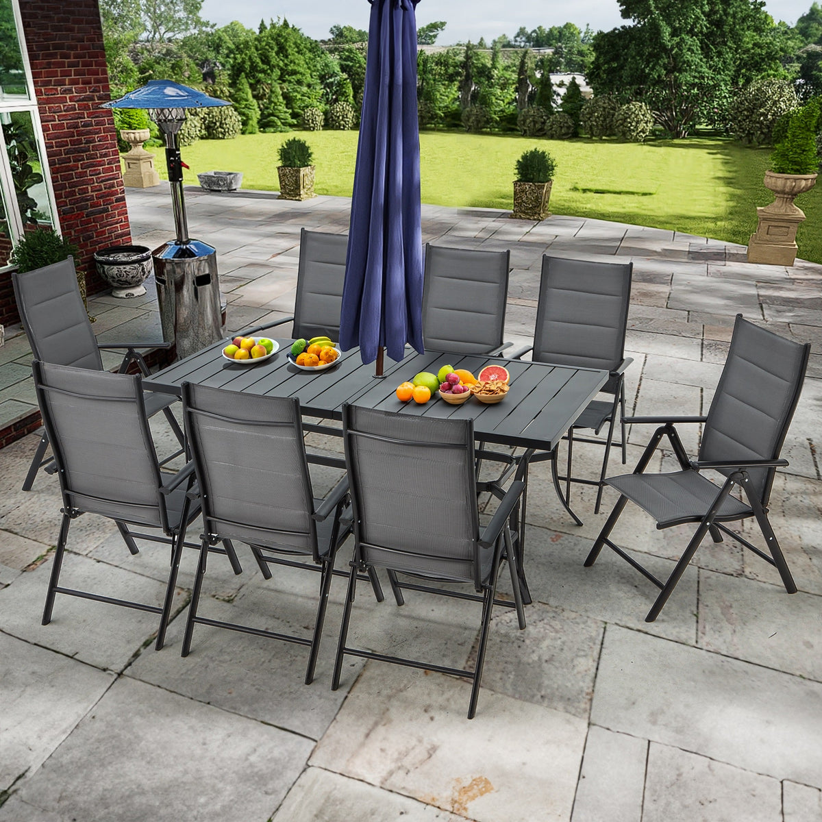 EROMMY 9-Piece Patio Dining Set: Durable Aluminum Chairs & Metal Table, All-Weather Outdoor Furniture(Dark Gray)