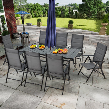 EROMMY 9-Piece Patio Dining Set: Durable Aluminum Chairs & Metal Table, All-Weather Outdoor Furniture(Dark Gray)