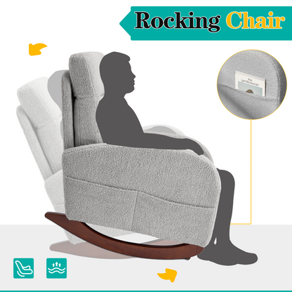 EROMMY Solid Wood Rocking Chair with Cushion & Blanket, Gray, Low Legs