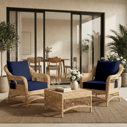 EROMMY Patio Furniture Cushions Set of 2 with Handle and Ties, Waterproof Fade-Resistant Outdoor Couch Cushions, Chair Pads for Dining Chairs, Navy blue