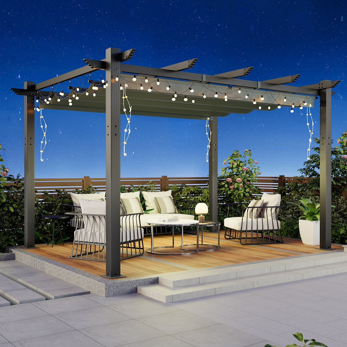 EROMMY Retractable Pergola 10x13 Ft, Outdoor Aluminum Shelter with Dual Adjustable Sun Shade Canopy for Patio Backyard, Locking System Includes Straps & Screws (Gray)