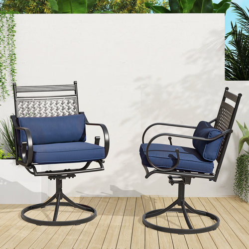 EROMMY Patio Swivel Chair Set of 6, Outdoor Dining Chairs with Cushions for Porch, Deck, and Garden, Blue