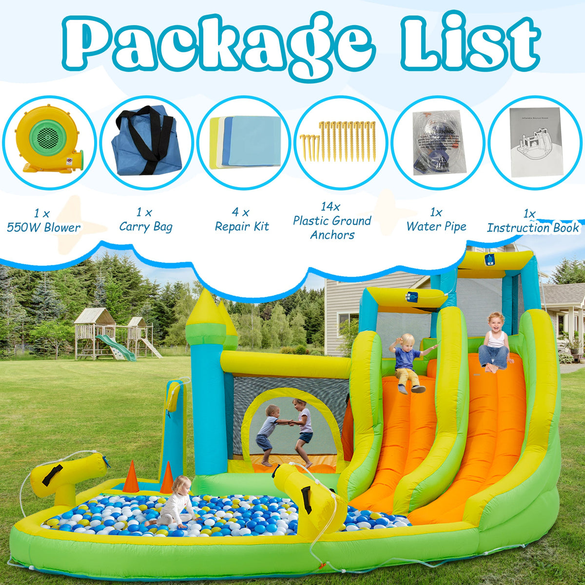 EROMMY Inflatable Water Slide,10 in 1 Water Park Bounce House for Kids 3-12