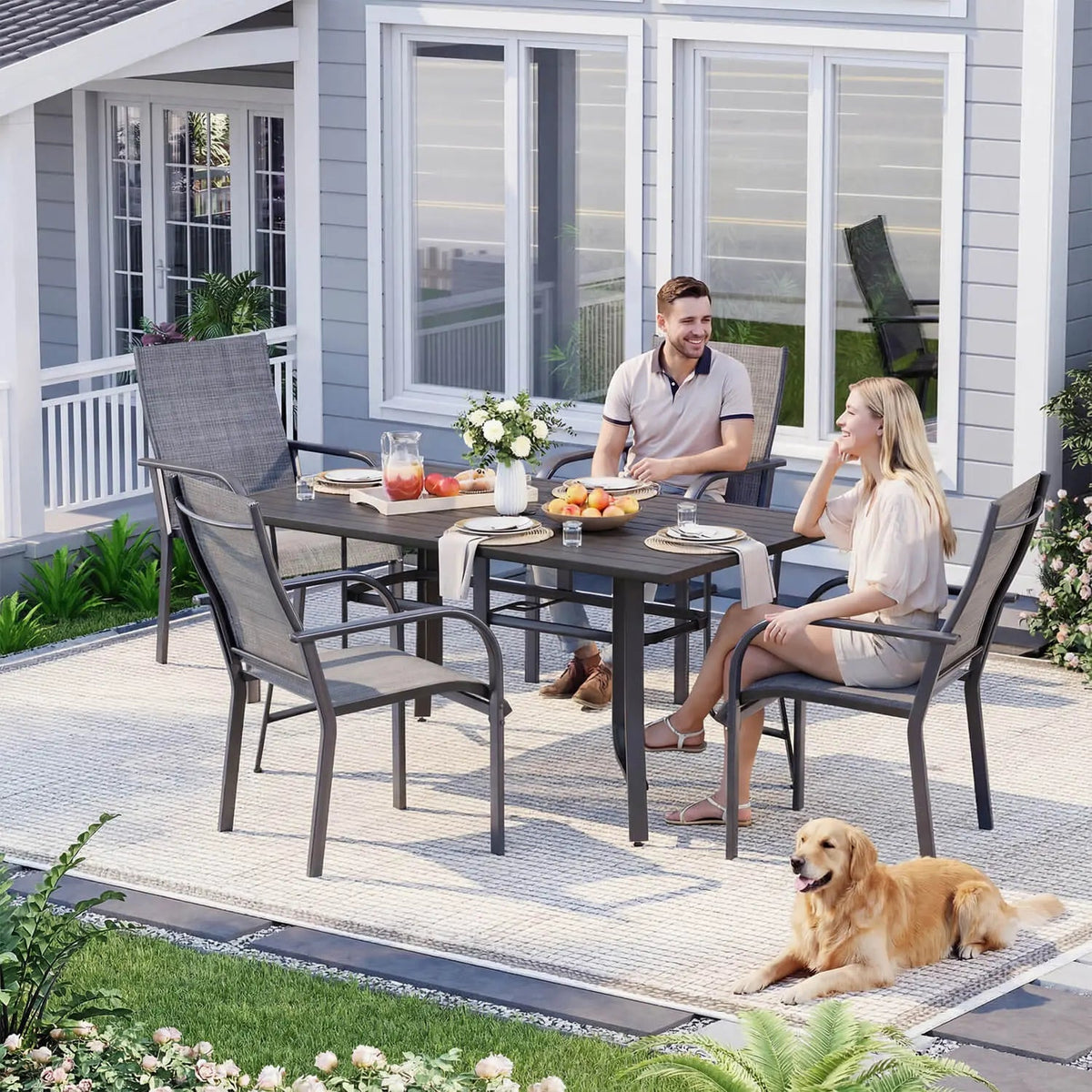 EROMMY Patio Chairs Set of 4, 330 LBS Capacity, 17.83" Widened Outdoor Dining Chairs with All Weather Quick-Drying Textilene & Metal Frame, Gray