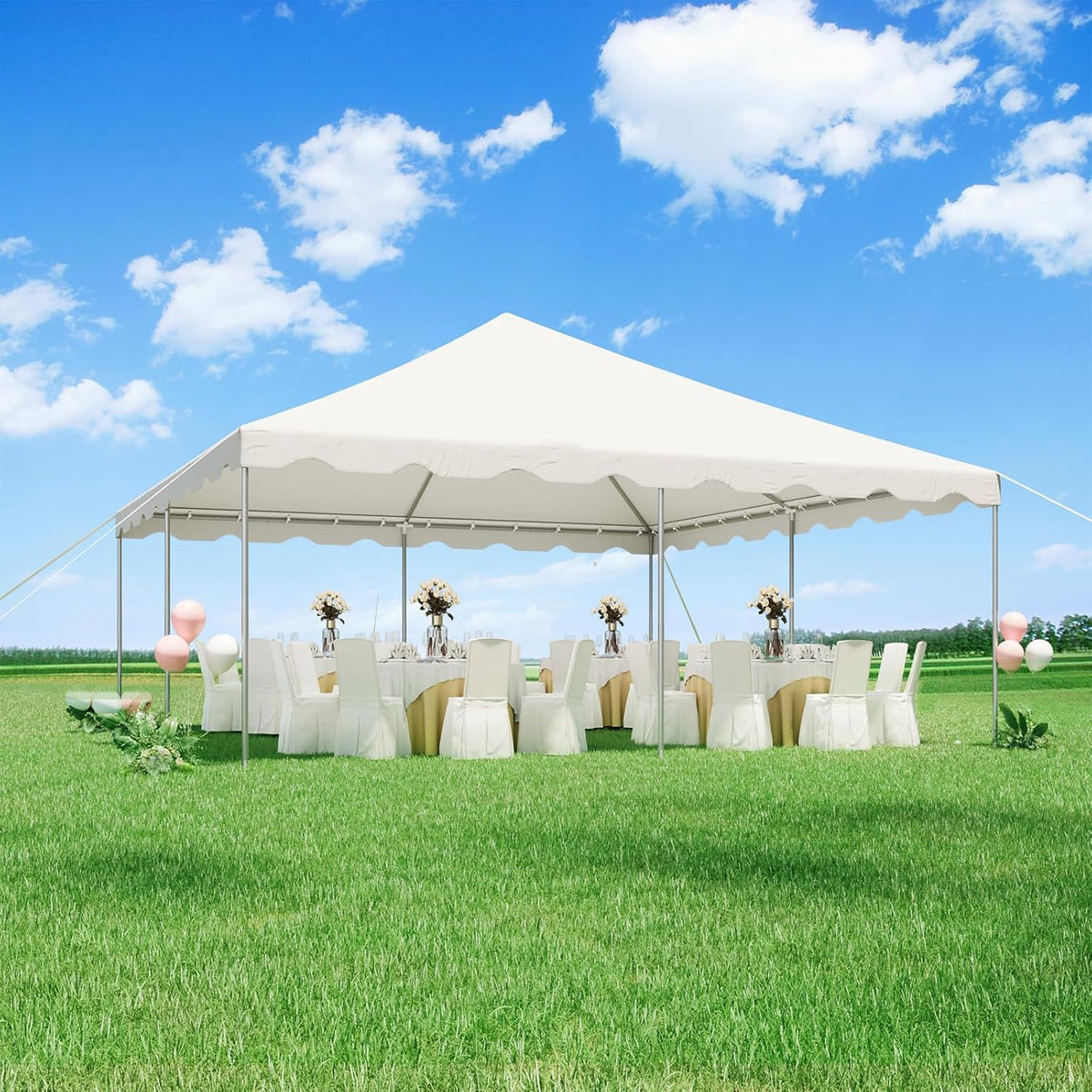 EROMMY 20x20ft Pole Party Tent, Heavy Duty Outdoor Canopy with Carry Bags, Large White Event Tent