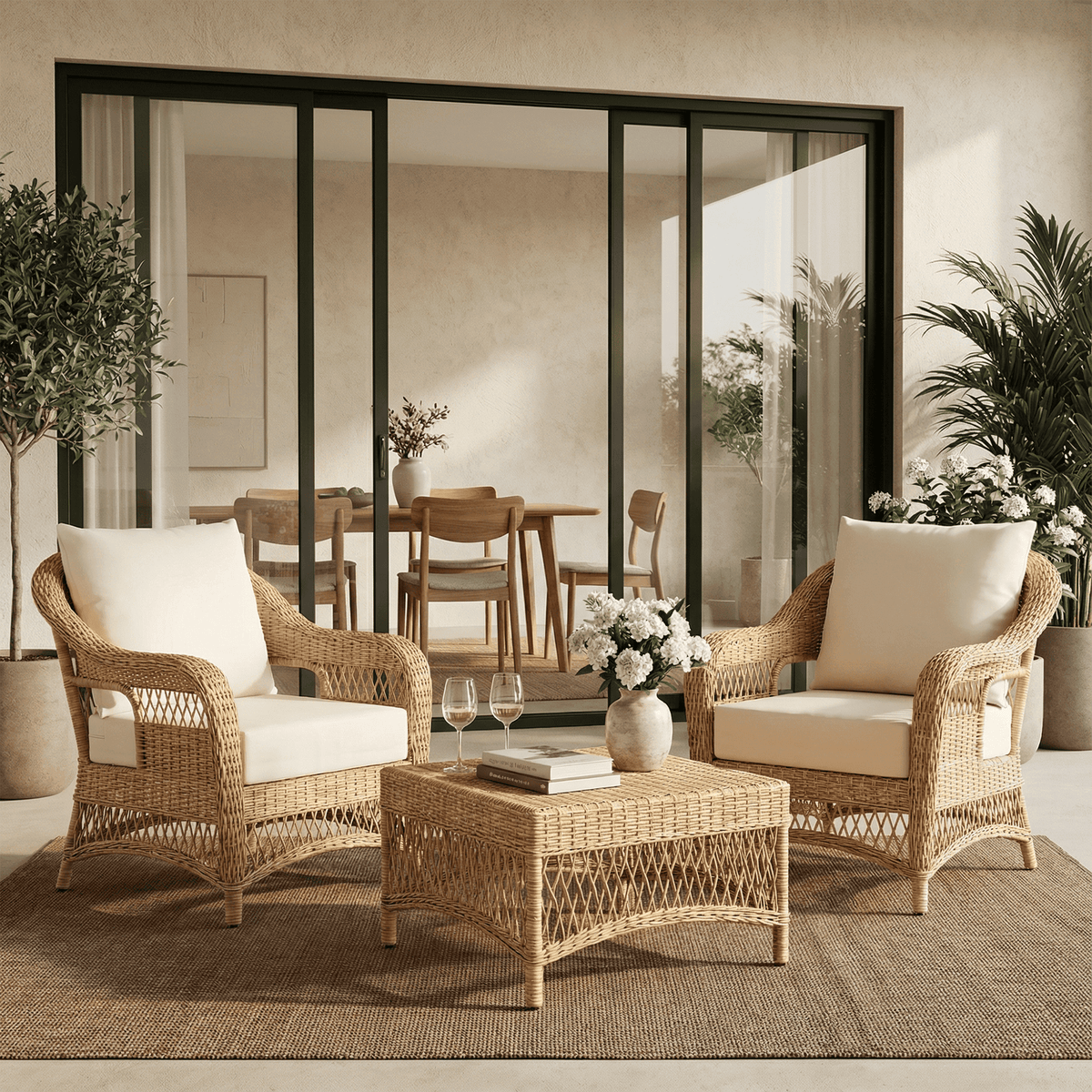 EROMMY Patio Furniture Cushions with Handle and Ties, Waterproof, Fade-resistant Outdoor Couch Cushion, Chair Pads for Dining Chairs, Beige