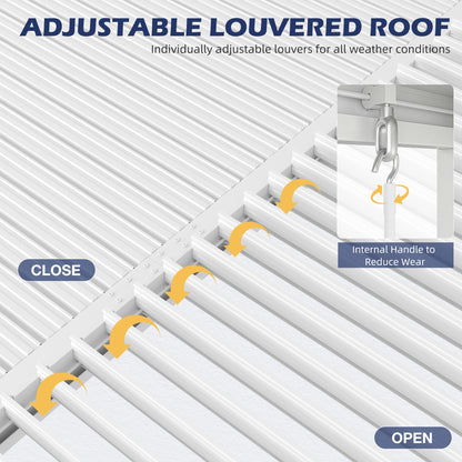 EROMMY 10' x 10' Outdoor Pergola with Adjustable Louvered Roof & Integrated Drainage, White