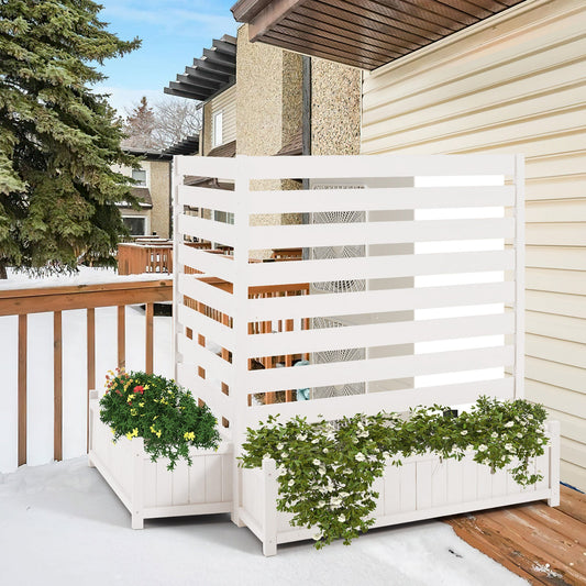 EROMMY 2-Pack No-Dig Privacy Fence Planter, Wood Outdoor Screen Air Conditioner Fence for AC Unit, Trash & Flower Bed, Weather-Resistant, 36" W x 45" H, White