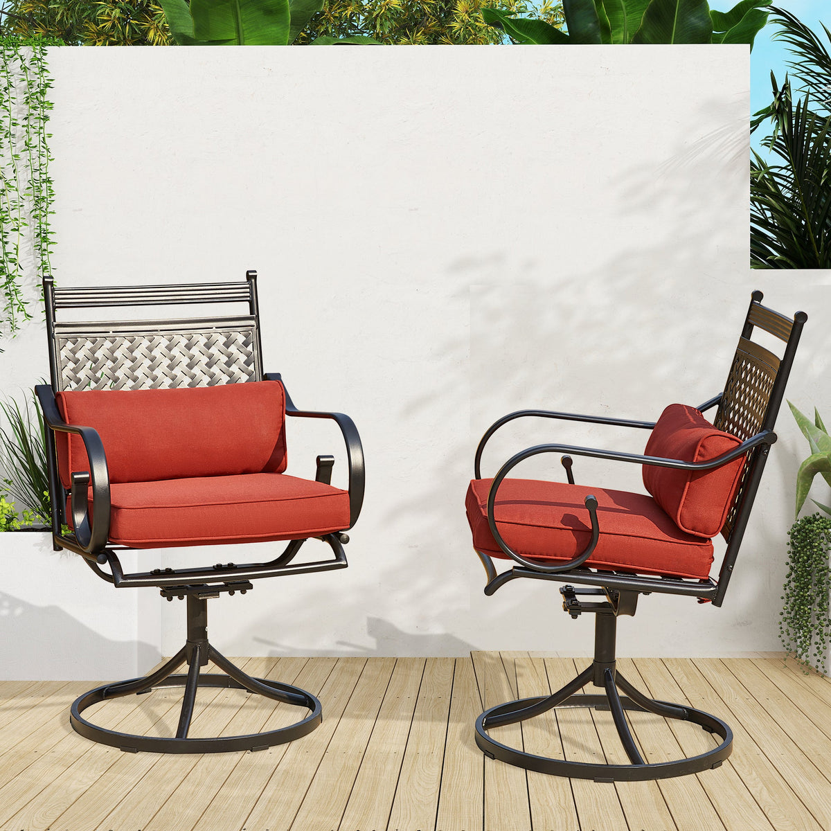 EROMMY Patio Swivel Chair Set of 6, Outdoor Dining Chairs with Cushions for Porch, Deck, and Garden, Red