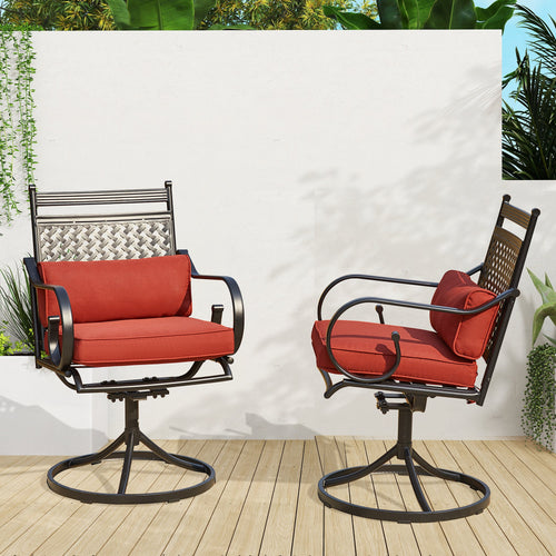 EROMMY Patio Swivel Chair Set of 6, Outdoor Dining Chairs with Cushions for Porch, Deck, and Garden, Red