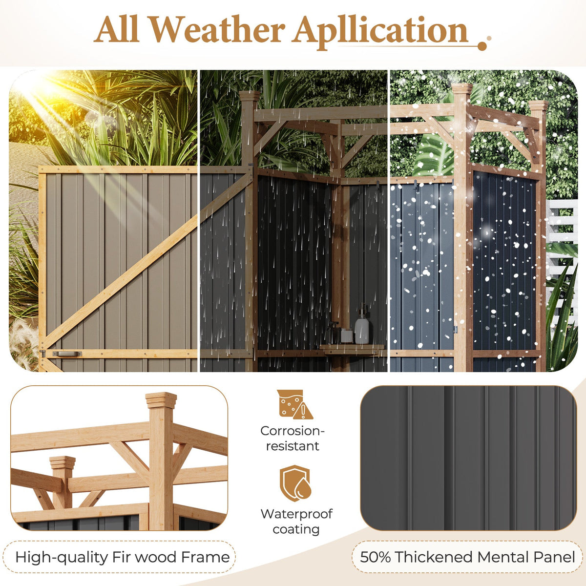 EROMMY Outdoor Shower Enclosure with Lockable Door, Weatherproof Outdoor Shower Stall with Metal Panels, Hooks & Shelves - Perfect for Pool Wash Station, Backyard & Beach Rinse Area Small Version