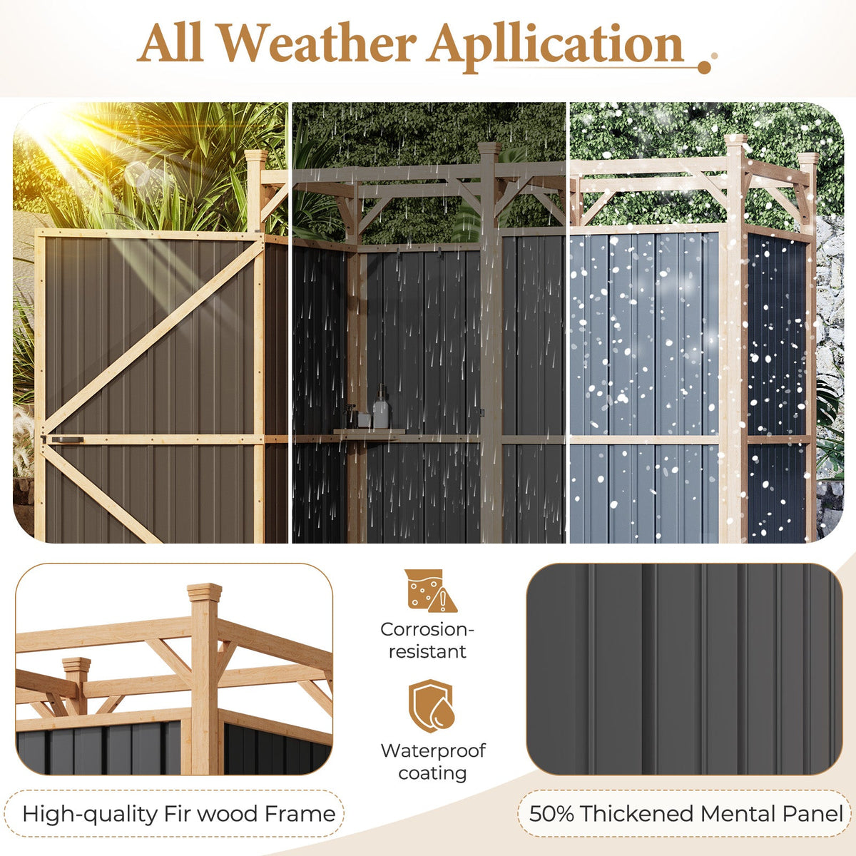 EROMMY Outdoor Shower Enclosure with Lockable Door, Weatherproof Outdoor Shower Stall with Metal Panels, Hooks & Shelves - Perfect for Pool Wash Station, Backyard & Beach Rinse Area Large Version