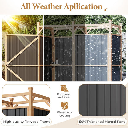 EROMMY Outdoor Shower Enclosure with Lockable Door, Weatherproof Outdoor Shower Stall with Metal Panels, Hooks & Shelves - Perfect for Pool Wash Station, Backyard & Beach Rinse Area Large Version