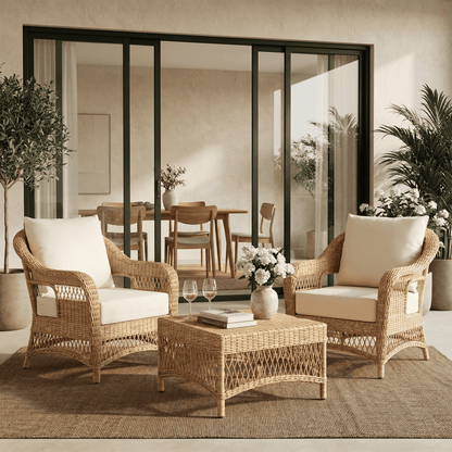 EROMMY Patio Furniture Cushions Set of 2 with Handle and Ties, Waterproof Fade-Resistant Outdoor Couch Cushions, Chair Pads for Dining Chairs, Beige