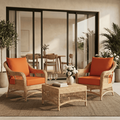 EROMMY Patio Furniture Cushions Set of 2 with Handle and Ties, Waterproof Fade-Resistant Outdoor Couch Cushions, Chair Pads for Dining Chairs, Orange
