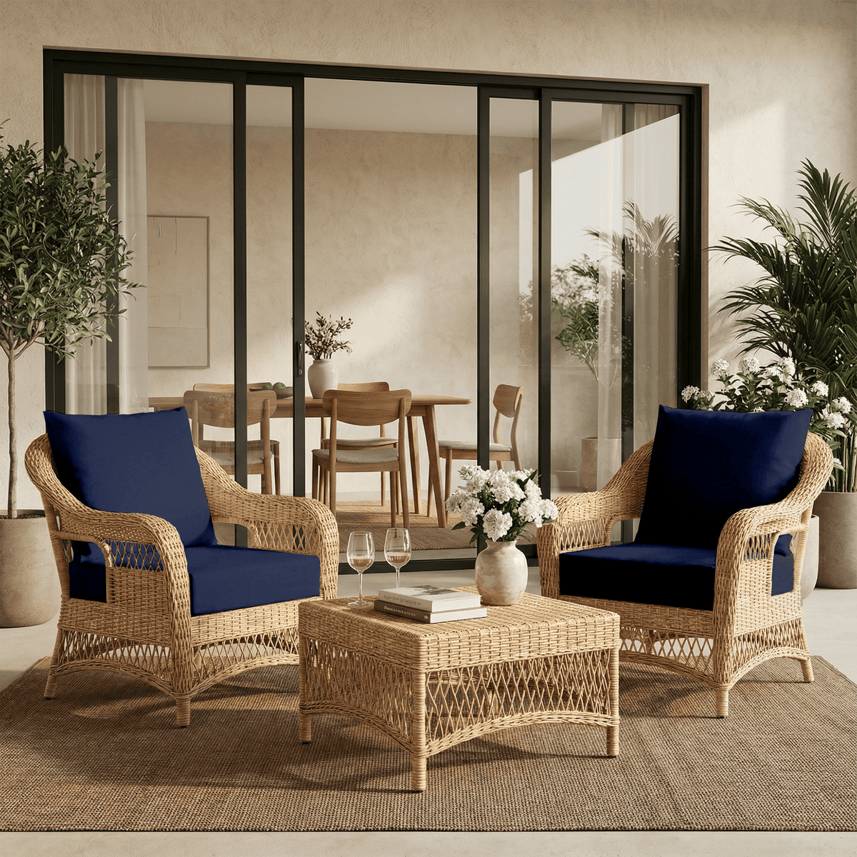 EROMMY Patio Furniture Cushions with Handle and Ties, Waterproof, Fade-resistant Outdoor Couch Cushion, Chair Pads for Dining Chairs, Navy blue