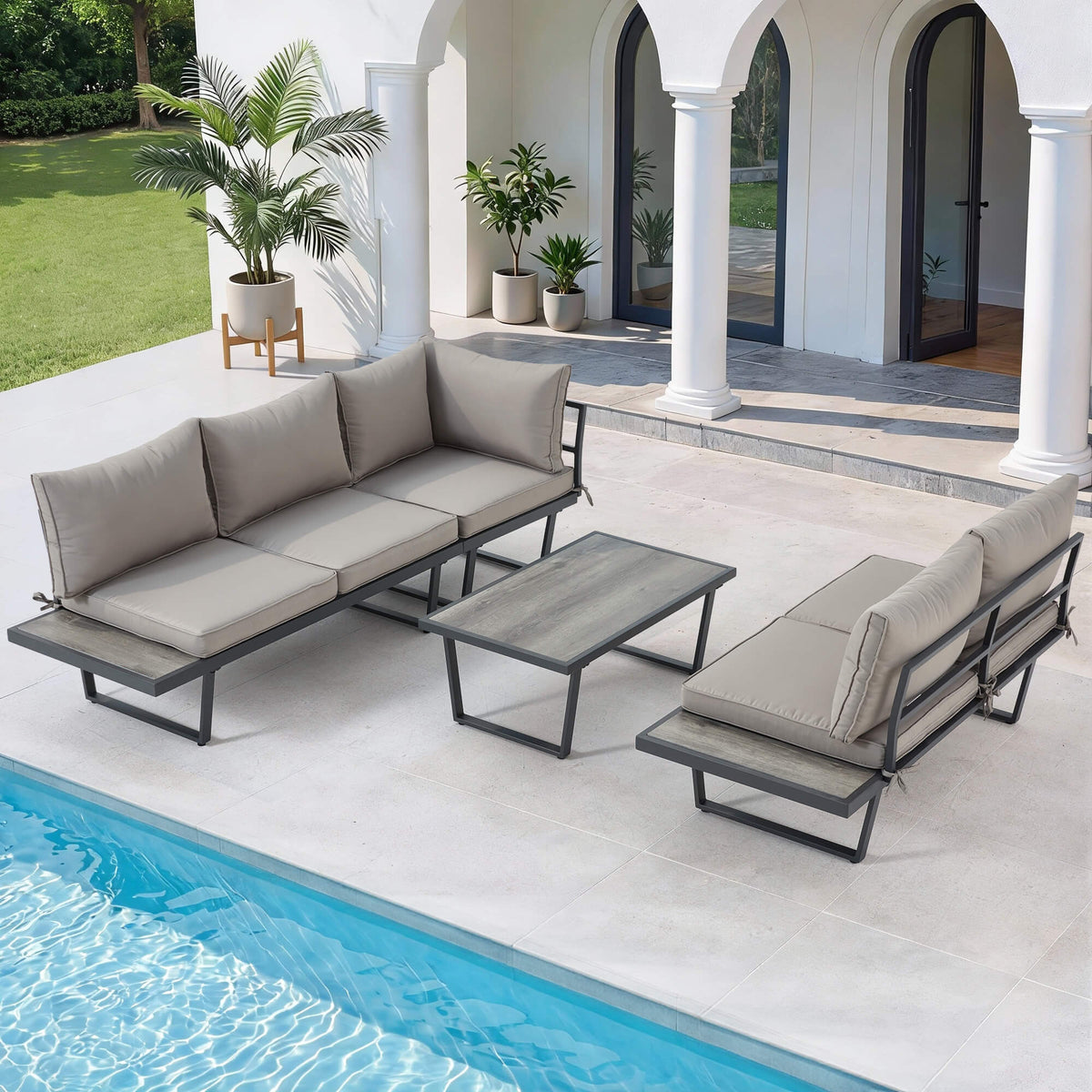 EROMMY Patio Conversation Sets, 4 Piece  Outdoor Patio Furniture Set, Outdoor Furniture with Coffee Table, Gray