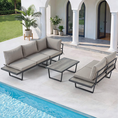EROMMY Patio Conversation Sets, 4 Piece  Outdoor Patio Furniture Set, Outdoor Furniture with Coffee Table, Gray