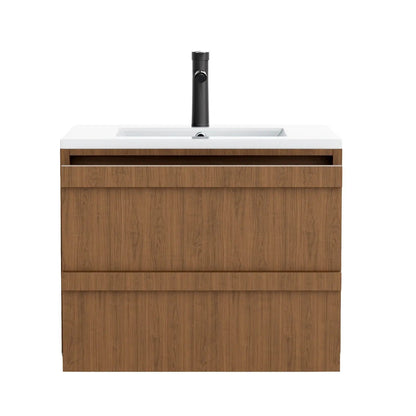 EROMMY 24 Inch Bathroom Vanity with Sink, Floating Bathroom Vanity with 2 Large Storage Drawers, Wood Grain Wall Mounted Bathroom Cabinet, Walnut
