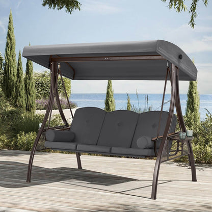EROMMY 3-Seat Outdoor Porch Swing with Adjustable Canopy and Backrest, Gray