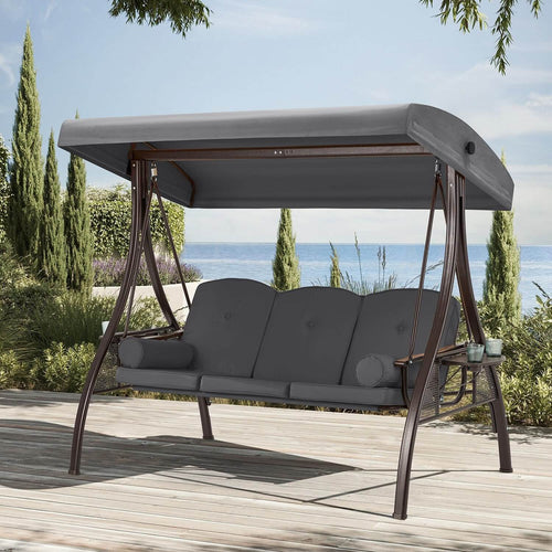 EROMMY 3-Seat Outdoor Porch Swing with Adjustable Canopy and Backrest, Gray