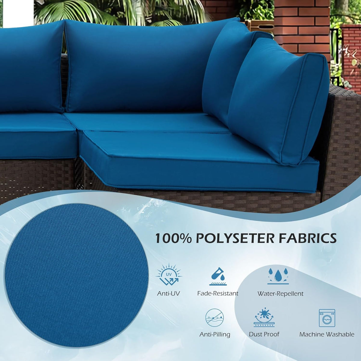 EROMMY Patio Replacement Cushions for  6-Seat Patio Conversation Sets, Blue