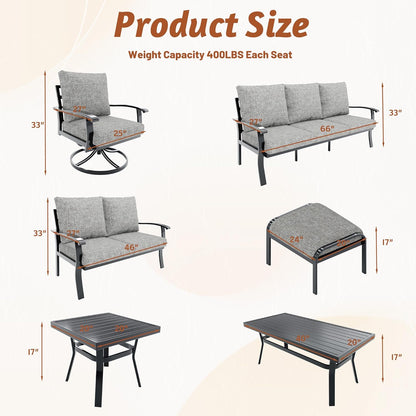 EROMMY Patio Furniture Sets 6 PCS Outdoor Metal Conversation Sets with Ottomans for Garden, Deck and Poolside, Gray