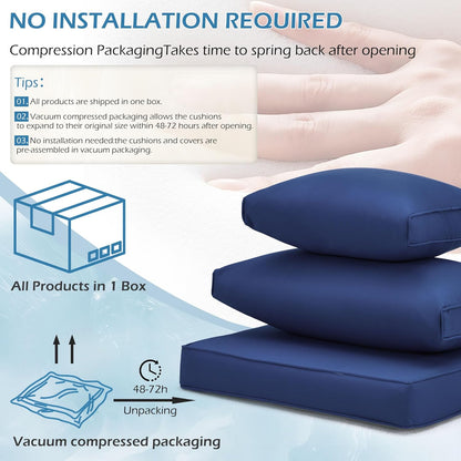 EROMMY Outdoor Replacement Cushions for  6-Seat Patio Conversation Sets, Dark Blue