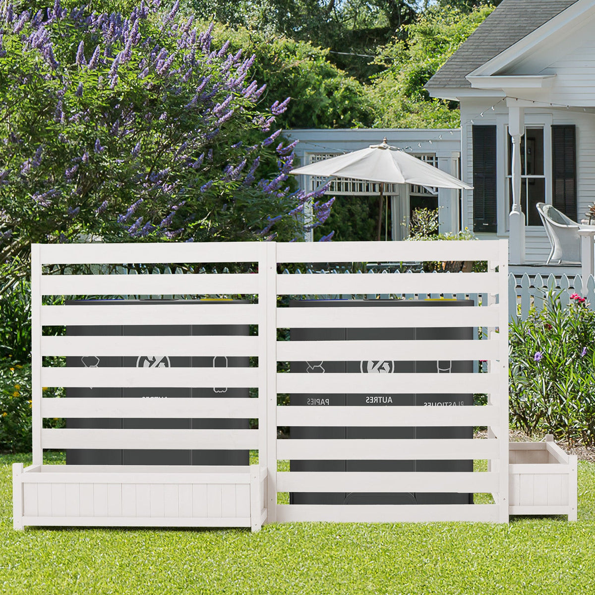 EROMMY 3 Panels No-Dig AC Unit Privacy Fence with Planter Box, 33" W x 39" H, Durable Outdoor Wood Screen to Hide AC & Trash with Floral Bed White