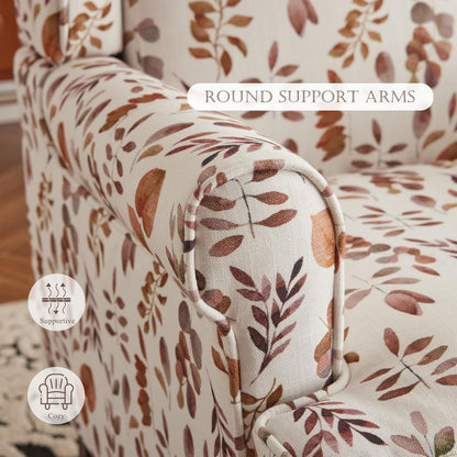 EROMMY 2PCS Fabric Accent Chairs, Modern Upholstered Armchairs, Orange Leaves