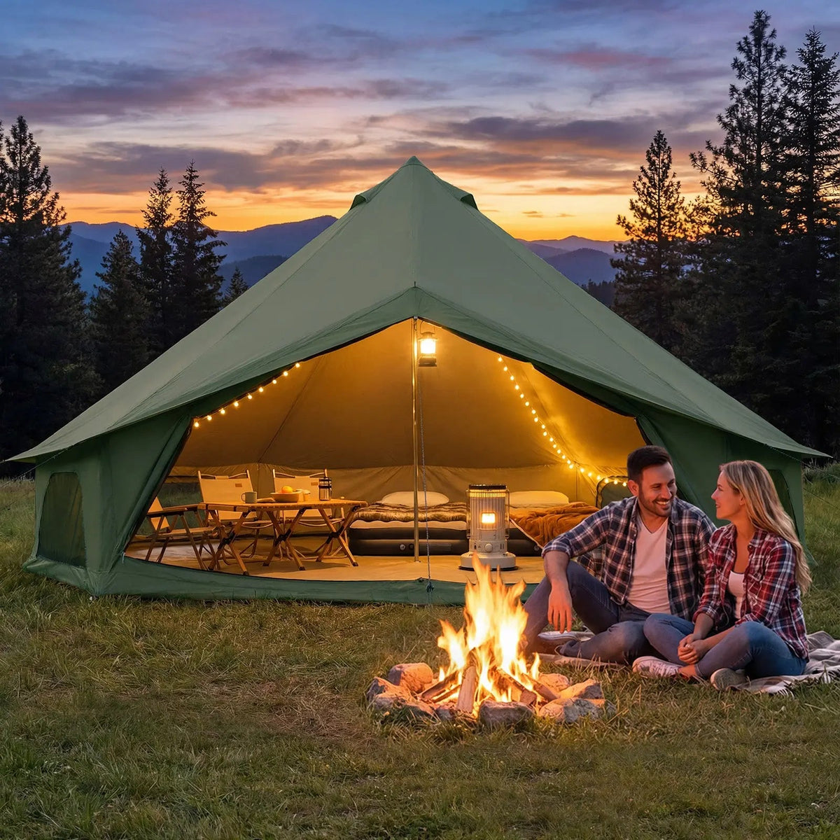 EROMMY Bell Tent for Family Camping, 9.8 FT Yurt Tent with Stove Jack, 4 Season Oxford Tents for Outdoor Party, Hot Tent Shelter Fits 3-4 People