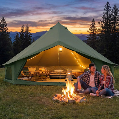 EROMMY Bell Tent for Family Camping, 9.8 FT Yurt Tent with Stove Jack, 4 Season Oxford Tents for Outdoor Party, Hot Tent Shelter Fits 3-4 People