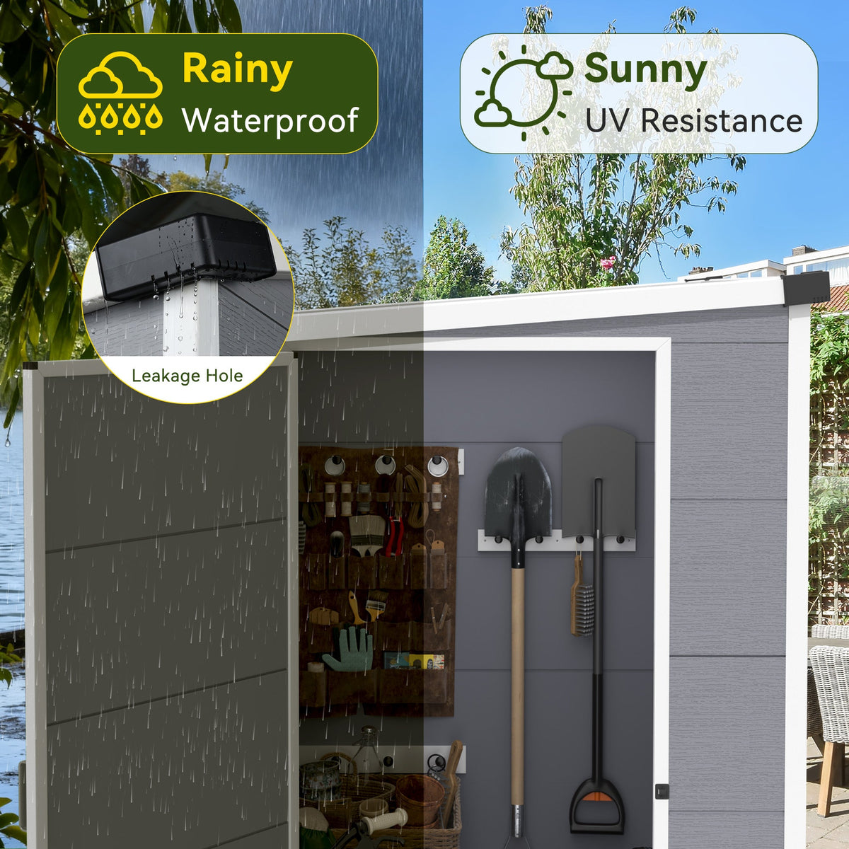 Erommy 4x5 FT Outdoor Storage Shed, Weather-Resistant Shed with Lockable Doors & Built-In Floor, Sloped Roof Outdoor Shed for Backyard, Patio & Lawn, Gray