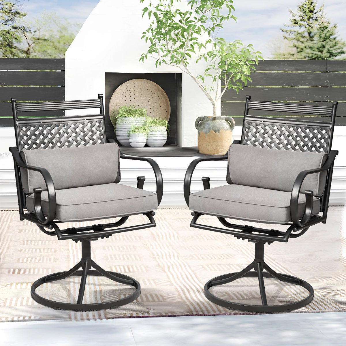 EROMMY Patio Swivel Chair Set of 4, Outdoor Dining Chairs with Cushions for Porch, Deck, and Garden, Gray